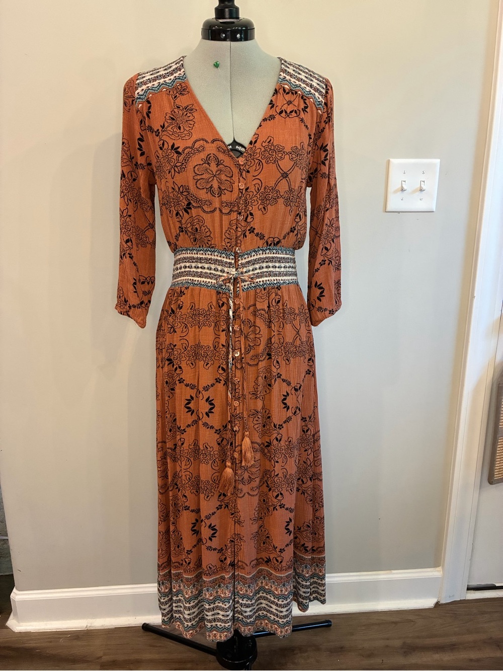 American Rag Rust Printed Boho Maxi Dress